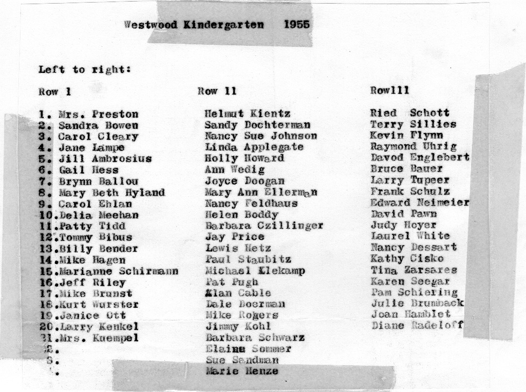 Westwood 1955 Kindergarten Names